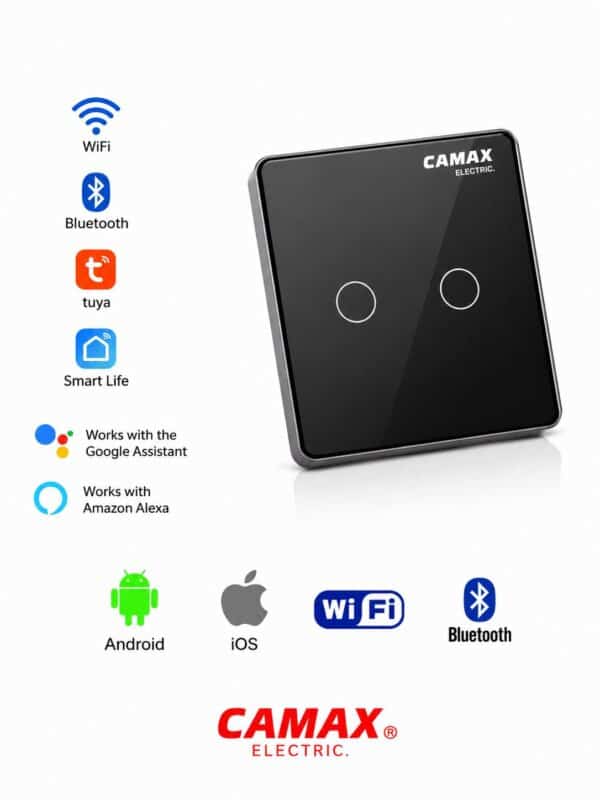 کلید لمسی هوشمند CAMAX تک پل با WiFi، رله ۱۶ آمپر و پنل شیشه‌ای ضدخش