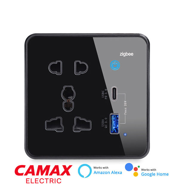 پریز هوشمند یونیورسال لوکس، ضد خش ،پورت USB .TYPE-C ،قابل عملکرد با دستیار صوتی ، کنترل از هرجای دنیا،خانه هوشمند کامکث
