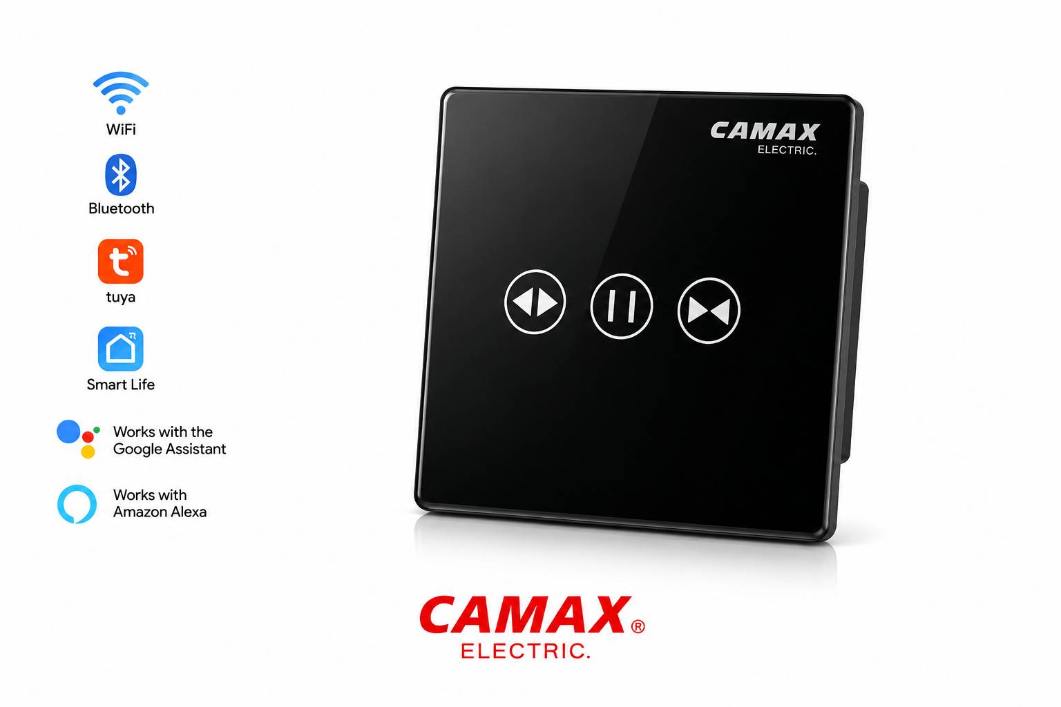 کلید پرده برقی هوشمند CAMAX کلید پرده برقی هوشمند CAMAX با کنترل از راه دور از طریق WiFi و اپلیکیشن Tuya Smart