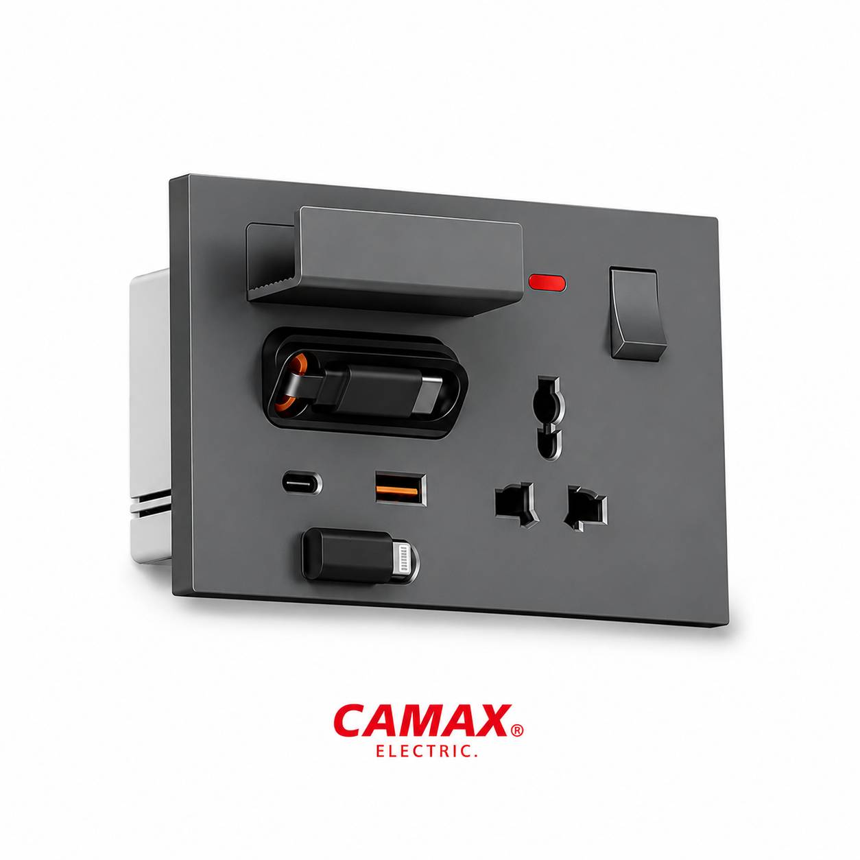 پریز شارژر CAMAX با کابل شارژ جمع‌شونده | USB-C و USB-A | پریز یونیورسال